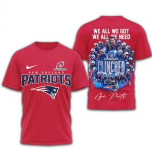 New England Patriots 2025 Playoff Clinched Team Photo Graphic We All We Got T Shirt