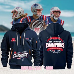New England Patriots 2026 AFC Division Champions Navy Blue Tactical Quarter Zip Fan Hoodie