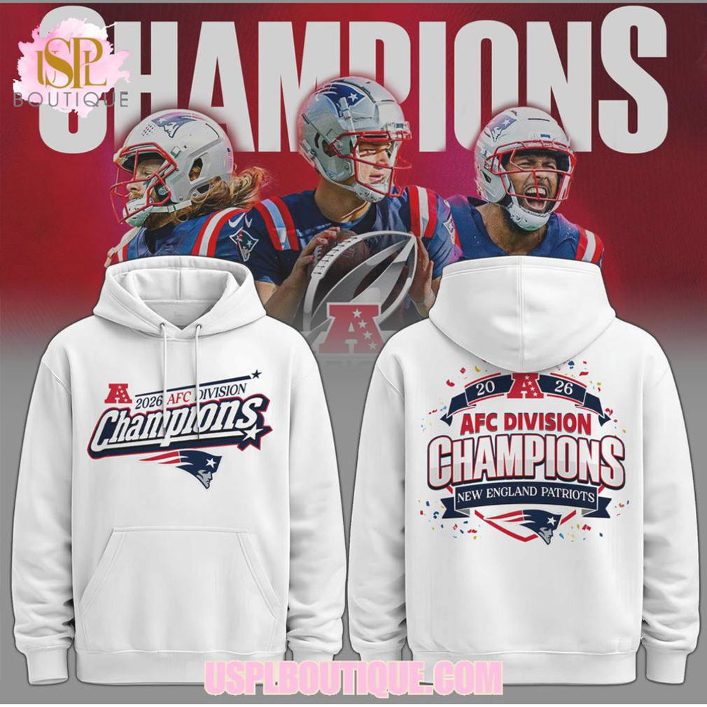 New England Patriots 2026 AFC Division Champions White Commemorative Football Team Hoodie New England Patriots 2026 AFC Division Champions White Commemorative Football Team Hoodie
