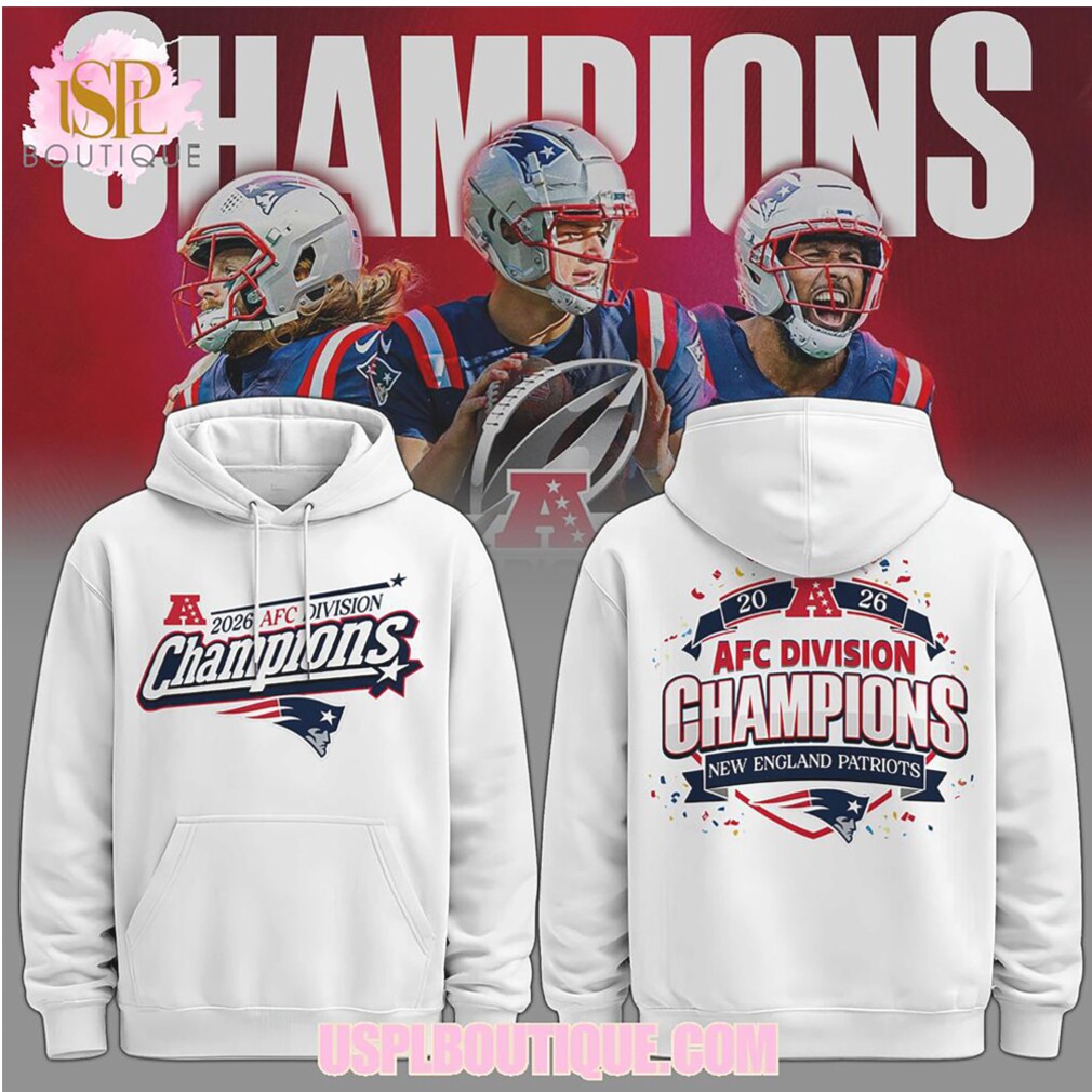 New England Patriots 2026 AFC Division Champions White Commemorative Football Team Hoodie New England Patriots 2026 AFC Division Champions White Commemorative Football Team Hoodie