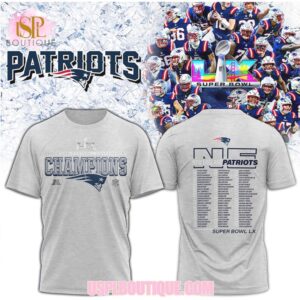 New England Patriots AFC Champions Super Bowl LX Roster List Grey Heather T Shirt