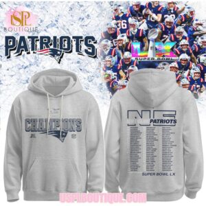 New England Patriots AFC Champions Super Bowl LX Roster List Grey Heather T Shirt