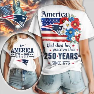 New England Patriots America 250 Years 1776 2026 Patriotic Floral Football Fan Shirt