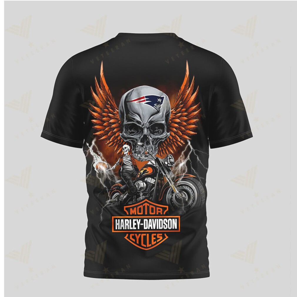 New England Patriots Harley Davidson Skull Biker Style Football Fan Heritage T Shirt New England Patriots Harley Davidson Skull Biker Style Football Fan Heritage T Shirt