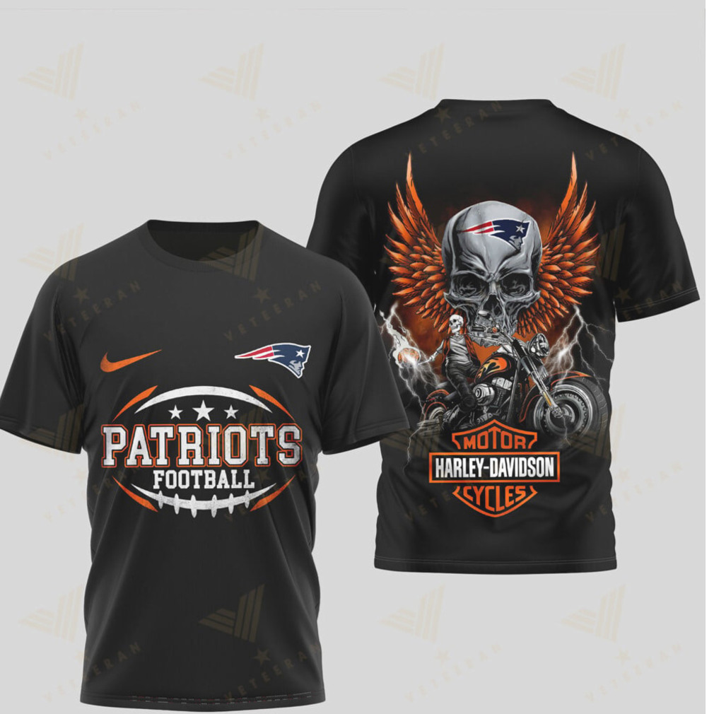 New England Patriots Harley Davidson Skull Biker Style Football Fan Heritage T Shirt New England Patriots Harley Davidson Skull Biker Style Football Fan Heritage T Shirt