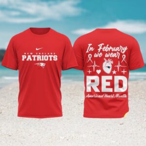New England Patriots Heart Health Awareness Red American Heart Month Apparel T Shirt