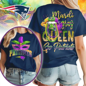 New England Patriots Mardi Gras Queen Football Fan Celebration Graphic T Shirt