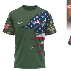 New England Patriots Military Appreciation Soldier American Flag Camo Tactical Graphic Tee