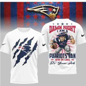 New England Patriots Pat Patriot Mascot Damn Right Fan Game Day Graphic Shirt