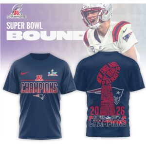 New England Patriots Super Bowl LIX Bound AFC Champions Roster Typography T Shirt New England Patriots Super Bowl LIX Bound AFC Champions Roster Typography T Shirt