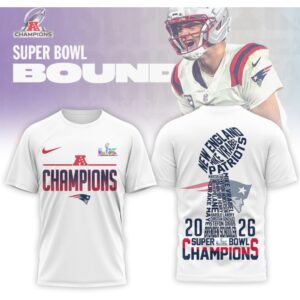 New England Patriots Super Bowl LIX Bound AFC Champions Roster Typography T Shirt