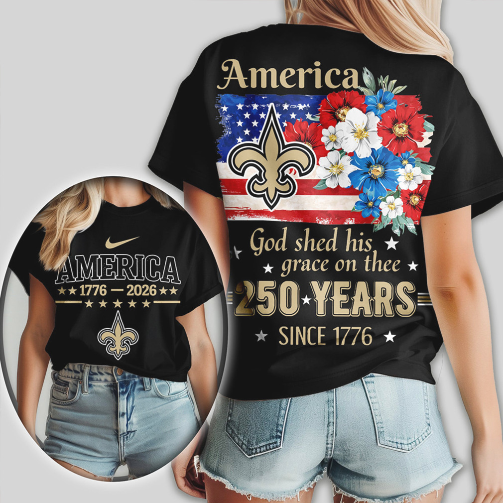 New Orleans Saints America 250 Years 1776 2026 Patriotic Floral Football Fan Shirt New Orleans Saints America 250 Years 1776 2026 Patriotic Floral Football Fan Shirt