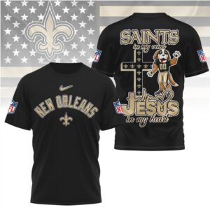 New Orleans Saints Jesus In My Heart Religious Faith Football Fan Graphic T Shirt