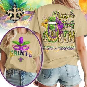 New Orleans Saints Mardi Gras Queen NOLA Festive Football Graphic T Shirt