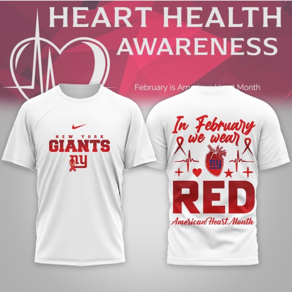 New York Giants American Heart Month Awareness Red Support Nike Fan Shirt New York Giants American Heart Month Awareness Red Support Nike Fan Shirt
