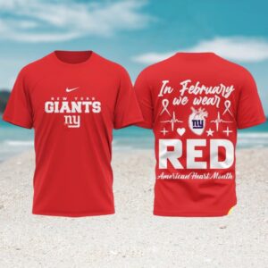 New York Giants Heart Health Awareness Red February American Heart Month T Shirt