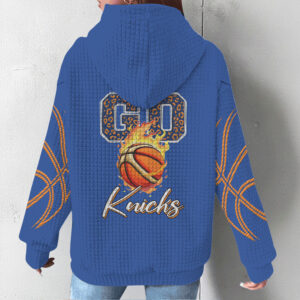 New York Knicks Blue Waffle Knit Hoodie Vintage Style NBA Fan Game Gear Hoodie New York Knicks Blue Waffle Knit Hoodie Vintage Style NBA Fan Game Gear Hoodie