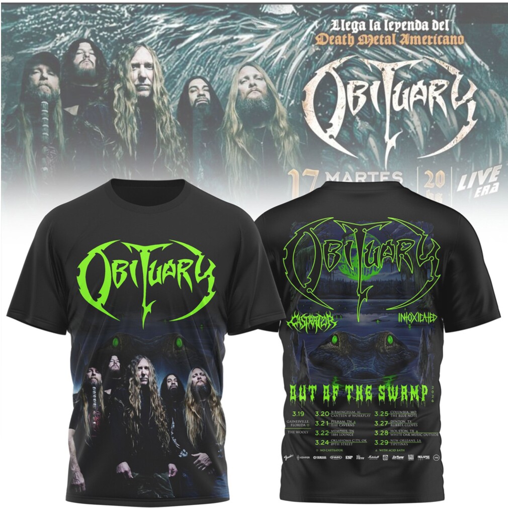 Obituary Out Of The Swamp 2026 Live Tour Death Metal Band tshirt Obituary Out Of The Swamp 2026 Live Tour Death Metal Band tshirt
