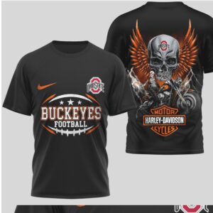 Ohio State Buckeyes Football Harley Davidson Style Biker Skull Graphic T Shirt Ohio State Buckeyes Football Harley Davidson Style Biker Skull Graphic T Shirt