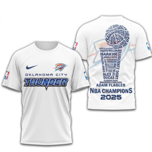 Oklahoma City Thunder 2025 NBA Champions Roster Trophy Word Art Graphic Shirt Oklahoma City Thunder 2025 NBA Champions Roster Trophy Word Art Graphic Shirt