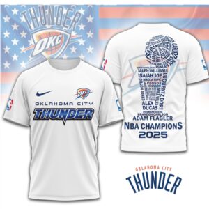 Oklahoma City Thunder 2025 NBA Champions Roster Trophy Word Art Graphic Shirt