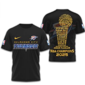 Oklahoma City Thunder 2025 NBA Champions Roster Trophy Word Art Graphic Shirt