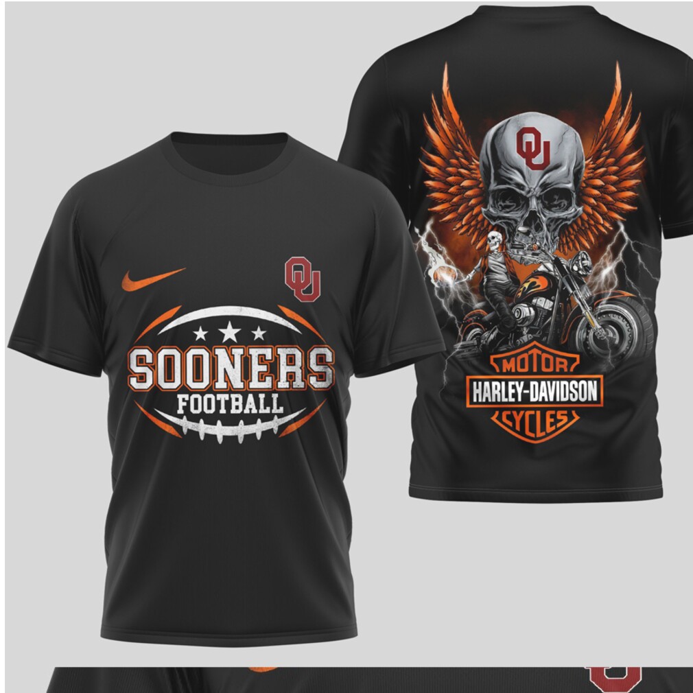 Oklahoma Sooners Football Harley Davidson Skull Wings Vintage 90s Style Game Day Graphic T Shirt Oklahoma Sooners Football Harley Davidson Skull Wings Vintage 90s Style Game Day Graphic T Shirt