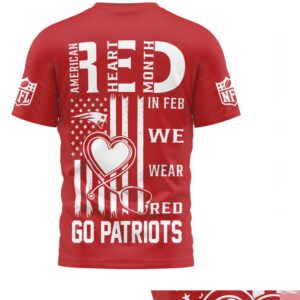 Patriots American Heart Month Red Shirt February Awareness Stethoscope Heart Graphic T Shirt