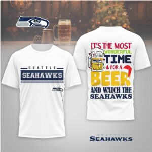 Personalized Seattle Seahawks Christmas Beer Graphic Tee Most Wonderful Time For A Beer Shirt