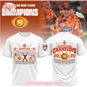 Perth Scorchers 2025 Big Bash League Champions White Cricket Fan T Shirt And Hoodie