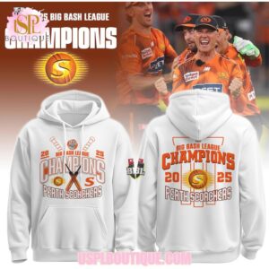 Perth Scorchers 2025 Big Bash League Champions White Cricket Fan T Shirt And Hoodie