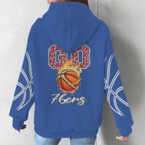Philadelphia 76ers Blue Waffle Knit Hoodie Classic NBA Team Graphic Basketball Fan Gear Hoodie Philadelphia 76ers Blue Waffle Knit Hoodie Classic NBA Team Graphic Basketball Fan Gear Hoodie