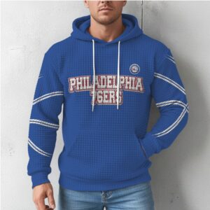 Philadelphia 76ers Blue Waffle Knit Hoodie Classic NBA Team Graphic Basketball Fan Gear Hoodie
