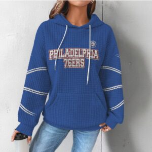 Philadelphia 76ers Blue Waffle Knit Hoodie Classic NBA Team Graphic Basketball Fan Gear Hoodie