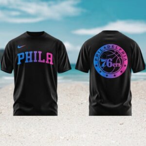Philadelphia 76ers Phila NBA Black T Shirt Neon Gradient Logo Basketball Team Apparel T Shirt
