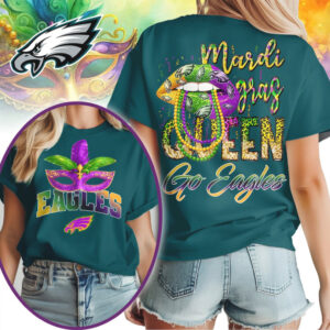 Philadelphia Eagles Mardi Gras Queen Festive Football Fan Party Graphic T Shirt