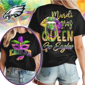 Philadelphia Eagles Mardi Gras Queen Festive Football Fan Party Graphic T Shirt