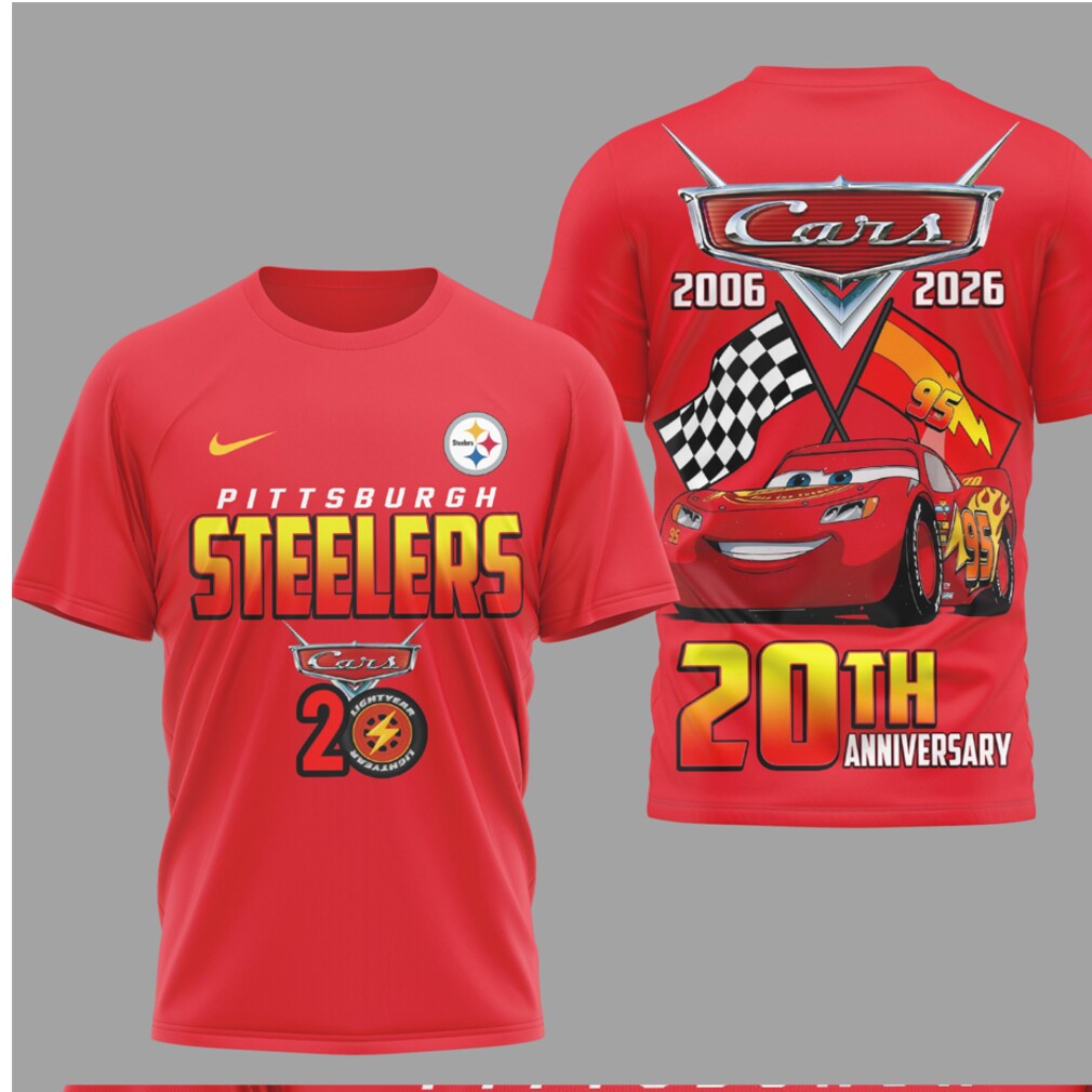 Pittsburgh Steelers Cars 20th Anniversary Red Graphic T Shirt Limited Edition Racing Gear T Shirt Pittsburgh Steelers Cars 20th Anniversary Red Graphic T Shirt Limited Edition Racing Gear T Shirt