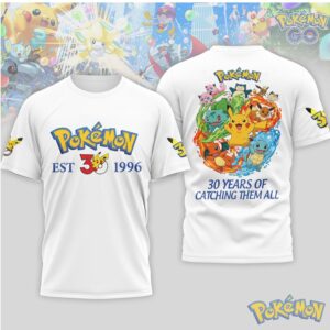 Pokemon 30 Years Anniversary Est 1996 Catching Them All Pikachu Character T Shirt Pokemon 30 Years Anniversary Est 1996 Catching Them All Pikachu Character T Shirt