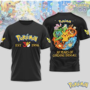 Pokemon 30 Years Anniversary Est 1996 Catching Them All Pikachu Character T Shirt