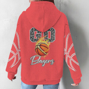 Portland Trail Blazers Red Waffle Knit Classic Graphic Basketball Fan Hoodie Portland Trail Blazers Red Waffle Knit Classic Graphic Basketball Fan Hoodie