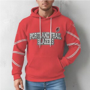 Portland Trail Blazers Red Waffle Knit Classic Graphic Basketball Fan Hoodie