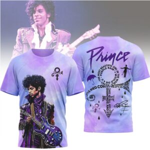 Prince Purple Rain Artist Portrait Aesthetic Blue Lavender Graphic T Shirt