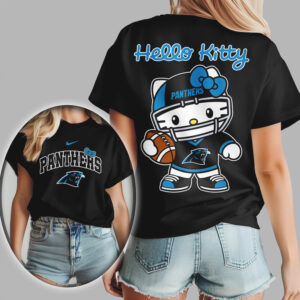 Retro Hello Kitty Carolina Panthers Football Cute Aesthetic Gameday T Shirt