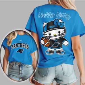 Retro Hello Kitty Carolina Panthers Football Cute Aesthetic Gameday T Shirt
