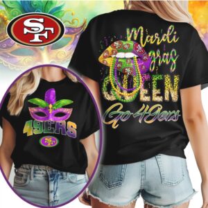 San Francisco 49ers Mardi Gras Queen Football Fan Celebration Graphic T Shirt
