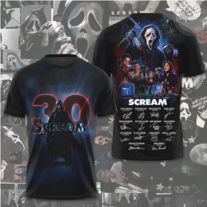 Scream 30th Anniversary Horror Movie Ghostface Cast Signature Graphic T Shirt
