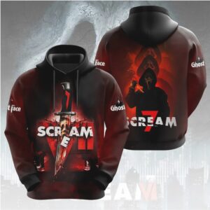 Scream 7 Blood Red Ghostface Graphic Horror Movie Slasher Fan Club Apparel Hoodie Scream 7 Blood Red Ghostface Graphic Horror Movie Slasher Fan Club Apparel Hoodie