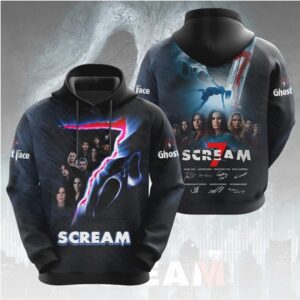Scream 7 Blue Ghostface Neon Horror Movie Cast Autograph Hoodie Scream 7 Blue Ghostface Neon Horror Movie Cast Autograph Hoodie