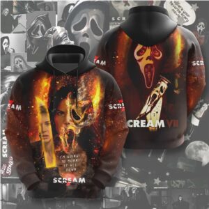Scream 7 Burning Ghostface Mask Horror Vintage 90s Slasher Movie Hoodie Scream 7 Burning Ghostface Mask Horror Vintage 90s Slasher Movie Hoodie